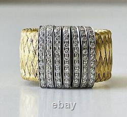 ROBERTO COIN 18k Gold Wide Silk Weave Ring. 77 Carat Diamonds-10 Grams-Size 7