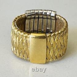 ROBERTO COIN 18k Gold Wide Silk Weave Ring. 77 Carat Diamonds-10 Grams-Size 7