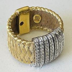 ROBERTO COIN 18k Gold Wide Silk Weave Ring. 77 Carat Diamonds-10 Grams-Size 7