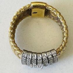 ROBERTO COIN 18k Gold Wide Silk Weave Ring. 77 Carat Diamonds-10 Grams-Size 7