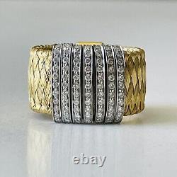 ROBERTO COIN 18k Gold Wide Silk Weave Ring. 77 Carat Diamonds-10 Grams-Size 7