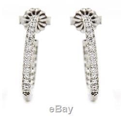 ROBERTO COIN 18k White Gold Diamond Inside Out Hoop Earrings Petite