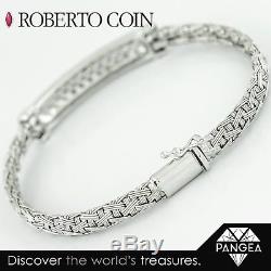 ROBERTO COIN 18k White Gold Woven Silk 1.46ctw Pave Diamond Bar Bracelet 7.25
