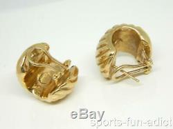 ROBERTO COIN 750 18K Italy YGold Ribbed Puffy Hollow 3/4 Hoop Pierced Earrings