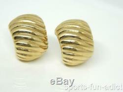 ROBERTO COIN 750 18K Italy YGold Ribbed Puffy Hollow 3/4 Hoop Pierced Earrings