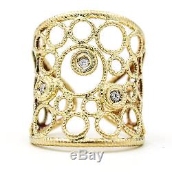 ROBERTO COIN Bollicine Cuff Ring with Diamonds in 18k Yellow Gold, Size 6