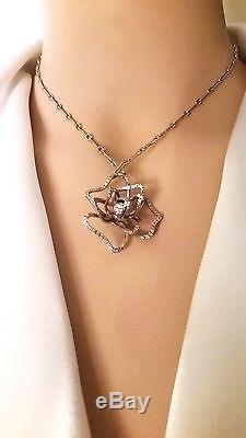 ROBERTO COIN Flower RING + PENDANT Chain Necklace DIAMOND/White GOLD 2Pc SET Sz6