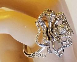 ROBERTO COIN Flower RING + PENDANT Chain Necklace DIAMOND/White GOLD 2Pc SET Sz6