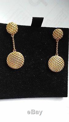 ROBERTO COIN SILK WEAVE 18K YELLOW GOLD ROUND DROP EARRINGS EUC. In Box & Pouch