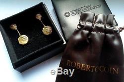 ROBERTO COIN SILK WEAVE 18K YELLOW GOLD ROUND DROP EARRINGS EUC. In Box & Pouch