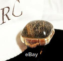 ROBERTO COIN sz 6.75 18k Rose Gold 22x22mm Onyx Chalcedony Rutilated Quartz Ring