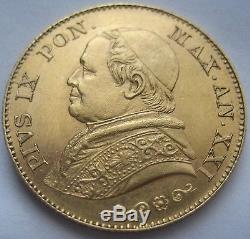 Rome Pope Pius IX 20 Lire 1866 Year XXI Gold Coin Extremely Fine/ Uncirculated