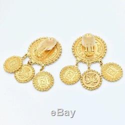 RUNWAY WORTHY! Vintage FENDI Gold Janus Face / Coin Drop Clip-On Earrings