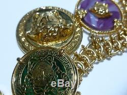 Rare $3000 Versace Italy Stone Gold Medusa Coin Medallion Charm Pendant Necklace