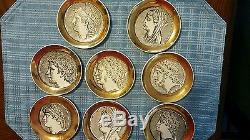 Rare 8 Pc Piero Fornasetti Coaster Set, Gold Roman Coin Motif 1950s Italy