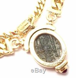 Rare! Authentic Bvlgari Bulgari 18k Yellow Gold Ruby Coin Pendant Link Necklace