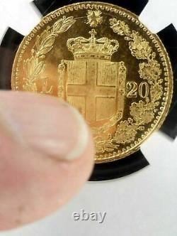 Rare Gem Proof 1883 /2 Gold Coin Italy Ngc Top Pop 1 Ms63 Pl 20 Lira Mint State