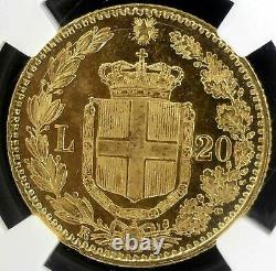 Rare Gem Proof 1883 /2 Gold Coin Italy Ngc Top Pop 1 Ms63 Pl 20 Lira Mint State