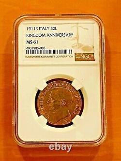 Rare Ngc Ms 61 Italy 50 Lira 1911 Gold