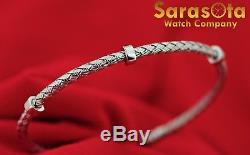 Rare Roberto Coin 18Kt White Gold Three Pave Stations Woven Silk Cuff Bracelet