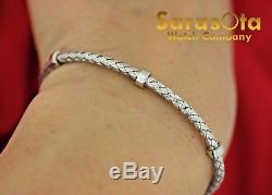 Rare Roberto Coin 18Kt White Gold Three Pave Stations Woven Silk Cuff Bracelet