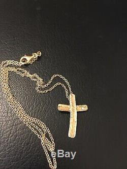 Rare Roberto Coin 18k Diamond Cross Pendant and Chain, 16, fully-hallmarked