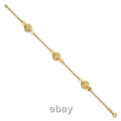 Real 14K Yellow Gold Polished Coins Chain Bracelet 7.5 inch Lobster Clasp