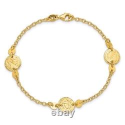 Real 14K Yellow Gold Polished Coins Chain Bracelet 7.5 inch Lobster Clasp