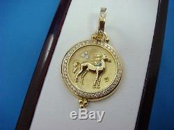 Retail $5400 Temple St Clair 18k Yellow Gold Horse Coin Pendant With Diamonds