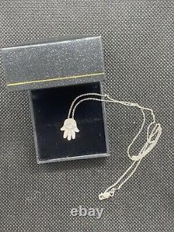 Robert Coin 18k White Gold Diamond HAMSA Necklace 0.18 ct