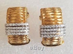 Roberto Coin 18K Gold Silk Weave Hoop Earrings with 4 Rows of Pave Set Diamonds