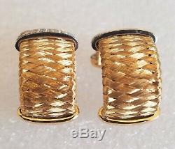 Roberto Coin 18K Gold Silk Weave Hoop Earrings with 4 Rows of Pave Set Diamonds