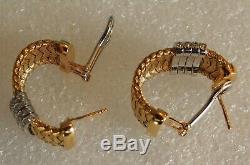 Roberto Coin 18K Gold Silk Weave Hoop Earrings with 4 Rows of Pave Set Diamonds