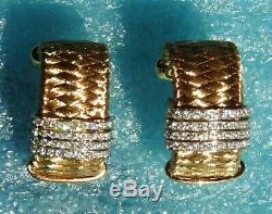 Roberto Coin 18K Gold Silk Weave Hoop Earrings with 4 Rows of Pave Set Diamonds