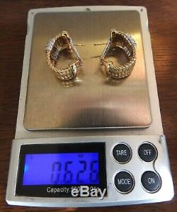 Roberto Coin 18K Gold Silk Weave Hoop Earrings with 4 Rows of Pave Set Diamonds