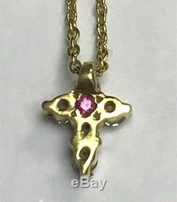 Roberto Coin 18K Gold Tiny Treasures Diamond Ruby Baby Cross Necklace