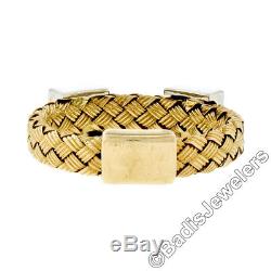 Roberto Coin 18K TT Gold Weave Band Ring with 2 Square Pave Diamond Sections Sz6.5