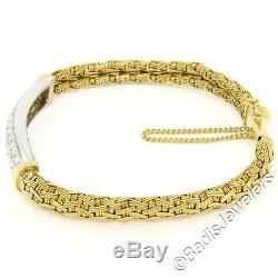 Roberto Coin 18K Two Tone Gold 6.5 2.10ctw 3 Row Diamond Woven Silk ID Bracelet