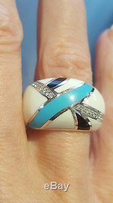 Roberto Coin 18K White Gold Diamond And Enamel Ring! Size 7. Made In Italy
