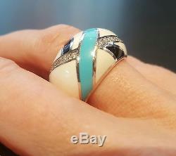 Roberto Coin 18K White Gold Diamond And Enamel Ring! Size 7. Made In Italy
