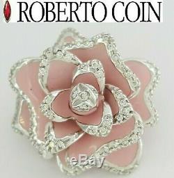 Roberto Coin 18K White Gold Enamel & 0.5 ct Diamond Rose Brooch Pendant 11.6 g