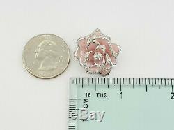 Roberto Coin 18K White Gold Enamel & 0.5 ct Diamond Rose Brooch Pendant 11.6 g