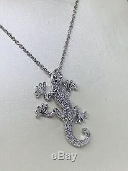 Roberto Coin 18K White Gold Tiny Treasures Diamond Gecko Pendant Necklace NWOT