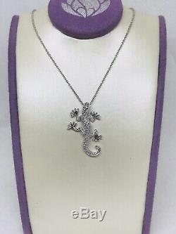 Roberto Coin 18K White Gold Tiny Treasures Diamond Gecko Pendant Necklace NWOT