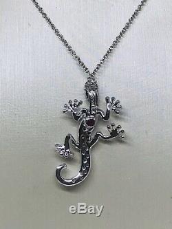 Roberto Coin 18K White Gold Tiny Treasures Diamond Gecko Pendant Necklace NWOT