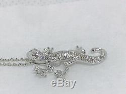 Roberto Coin 18K White Gold Tiny Treasures Diamond Gecko Pendant Necklace NWOT