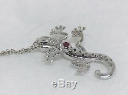 Roberto Coin 18K White Gold Tiny Treasures Diamond Gecko Pendant Necklace NWOT