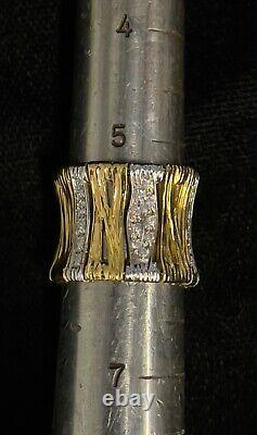 Roberto Coin 18K White & Yellow Gold Elephant Skin Diamond Wide Moveable Ring