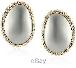 Roberto Coin 18K White Yellow Gold Pebble Satin Oval Elegant Post Stud Earrings
