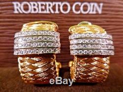 Roberto Coin 18K Yellow & White Gold Silk Weave Earrings with. 60ct of Diamonds
